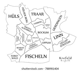 Modern City Map - Krefeld city of Germany with boroughs and titles DE outline map