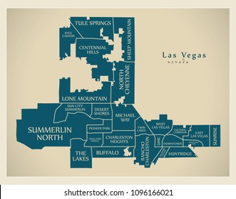 Modern City Map - Las Vegas Nevada city of the USA with neighborhoods and titles