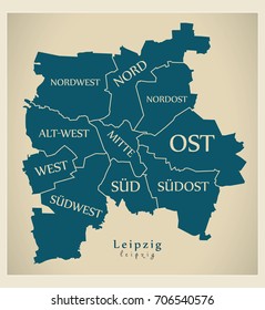 Modern City Map - Leipzig city of Germany with boroughs and titles DE