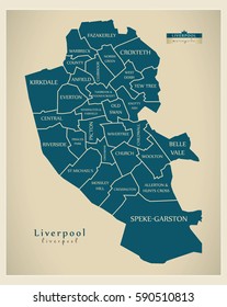 Modern City Map - Liverpool with labelled boroughs illustration