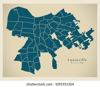 Modern City Map - Louisville Kentucky city of the USA with neighborhoods