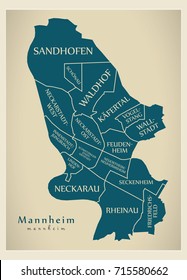 Modern City Map - Mannheim city of Germany with boroughs and titles DE