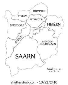 Modern City Map - Mulheim city of Germany with boroughs and titles DE outline map