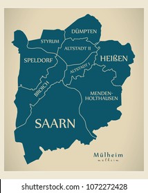 Modern City Map - Mulheim city of Germany with boroughs and titles DE