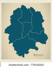Modern City Map - Munster city of Germany with boroughs DE
