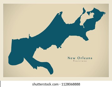 Modern City Map - New Orleans Louisiana city of the USA