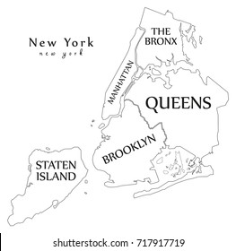 Modern City Map - New York City Of The USA With Boroughs And Titles Outline Map