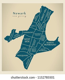 Modern City Map - Newark New Jersey city of the USA with neighborhoods and titles