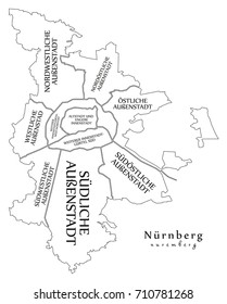 Modern City Map - Nuremberg city of Germany with boroughs and titles DE outline map