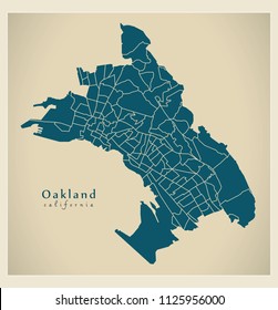 Modern City Map - Oakland California city of the USA with 131 neighborhoods