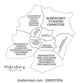 Modern City Map - Oldenburg city of Germany with boroughs and titles DE outline map