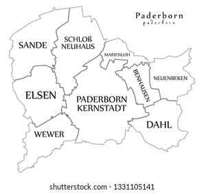 Modern City Map - Paderborn city of Germany with boroughs and titles DE outline map