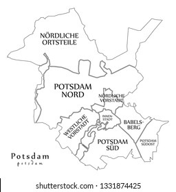 Modern City Map - Potsdam city of Germany with boroughs and titles DE outline map