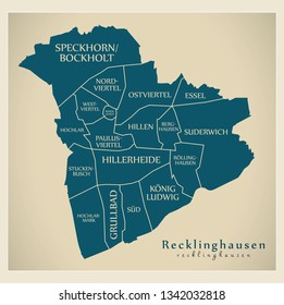 Modern City Map - Recklinghausen city of Germany with boroughs and titles DE