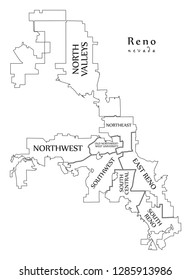 Modern City Map - Reno Nevada city of the USA with neighborhoods and titles outline map