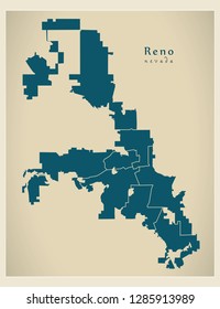 Modern City Map - Reno Nevada city of the USA with neighborhoods