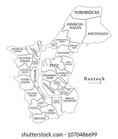 Modern City Map - Rostock city of Germany with boroughs and titles DE outline map