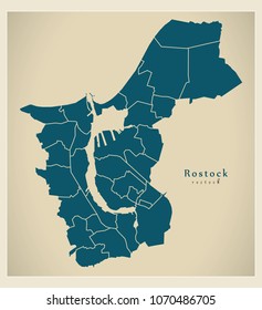 Modern City Map - Rostock city of Germany with boroughs DE