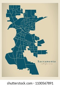 Modern City Map - Sacramento California city of the USA with neighborhoods