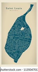 Modern City Map - Saint Louis Missouri city of the USA with neighborhoods and titles