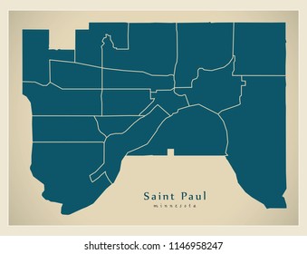Modern City Map - Saint Paul Minnesota city of the USA with neighborhoods