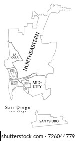 Modern City Map - San Diego city of the USA with boroughs and titles outline map