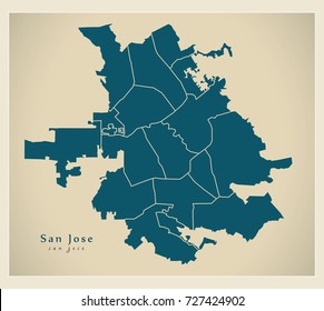 Modern City Map - San Jose city of the USA with neighborhoods