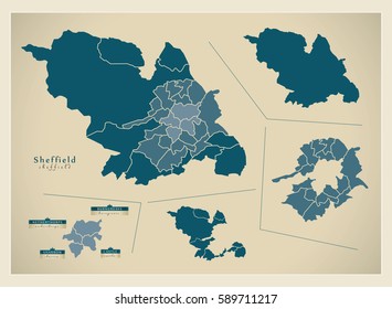 Modern City Map - Sheffield complette overview illustration