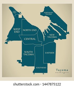 Modern City Map - Tacoma Washington city of the USA with neighborhoods and titles svg