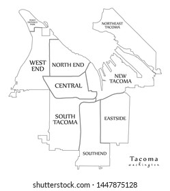 Modern City Map - Tacoma Washington city of the USA with neighborhoods and titles outline map svg