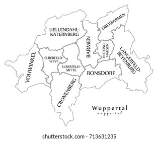 Modern City Map - Wuppertal city of Germany with boroughs and titles DE outline map