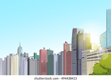 Modern City Megalopolis View Skyscraper Cityscape Vector Illustration