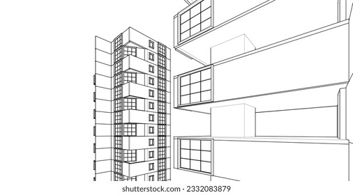 modernes, modulares Gebäude 3D-Illustration