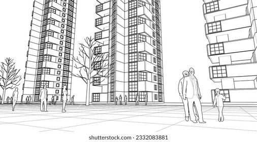 modern city modular building 3d illustration
