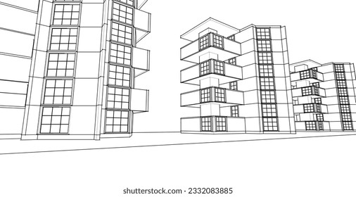 modern city modular building 3d illustration