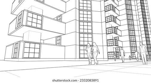 modern city modular building 3d illustration
