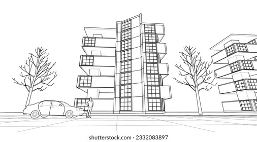 construcción modular moderna de ciudad, ilustración 3d