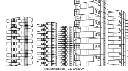 modern city modular building 3d illustration