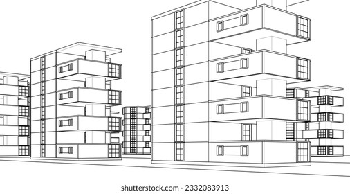 construcción modular moderna de ciudad, ilustración 3d