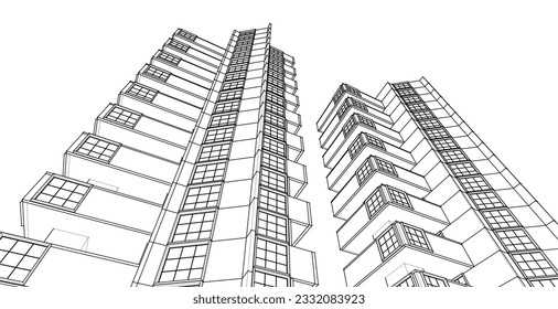 modern city modular building 3d illustration