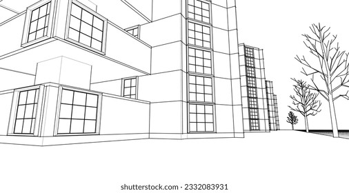 modern city modular building 3d illustration