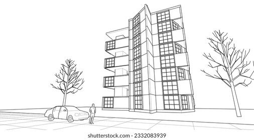 construcción modular moderna de ciudad, ilustración 3d
