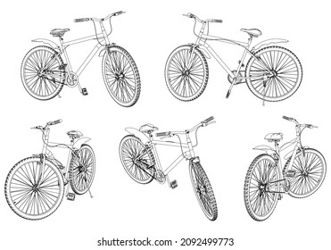 Modern city or mountain bike. Multi-speed bicycle for adults. Vector flat illustration, isolated on white