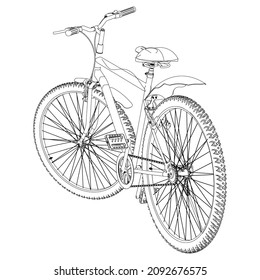 Modern city or mountain bike. Multi-speed bicycle for adults. Vector flat illustration, isolated on white