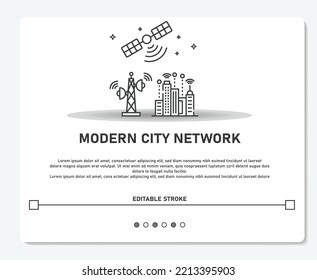 Modern City Network With Satelite Logo Simple Vector Editable Stroke