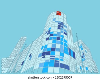 Modern city. Office and industrial buildings,  multi-storey structures, industrial architecture, Vector.