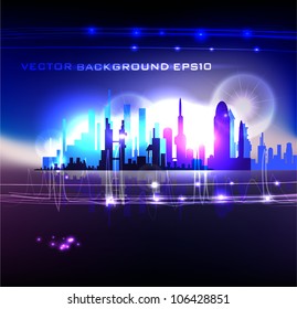 Modern city on the neon light business background