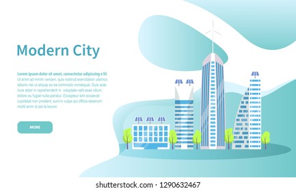 Modern city online web page with tall skyscrapers vector. Downtown with buildings of contemporary design, futuristic architecture of megapolis website