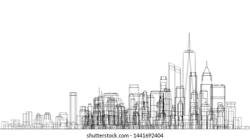 modern city panorama 3d illustration