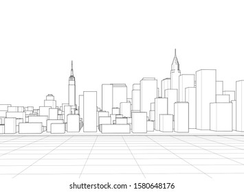 modern city panorama 3d illustration